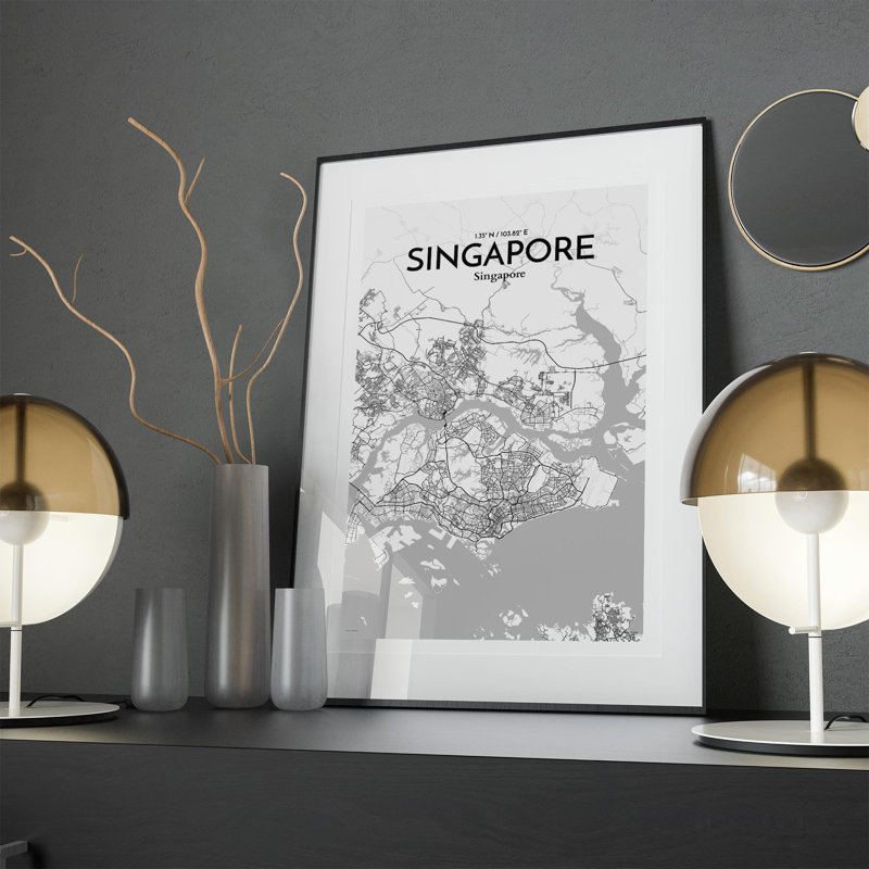 Singapore City Map In Tones - No Frame Print, 17cm H x 11cm W x 0.05cm D