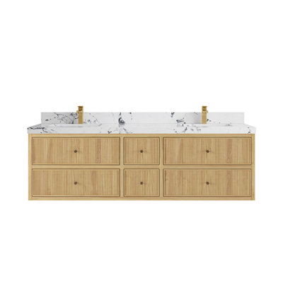 Sonoma Solid Floating Teak 72 In. W X 22 In. D Double Sink Bathroom Vanity In Light Natural -  Willow Collections, SON_TK_FLT_LNT_VL_NG_72D