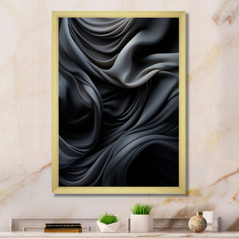 Gris apaisant, ombres II, art mural abstrait, H 44 po x l 34 po x P 1,5 po, Cadre doré simple