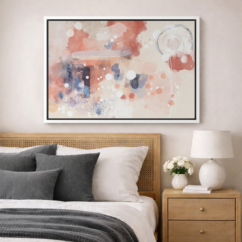 Art abstrait, chambre à coucher, impression sur toile encadrée, Cadre blanc, H 16 po x l 24 po x P 1,5 po
