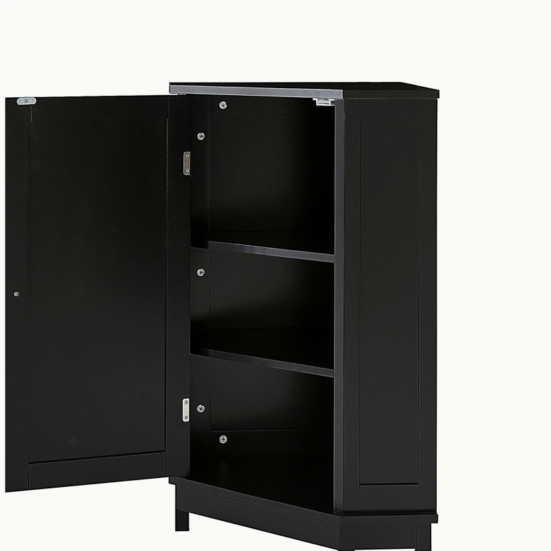 Black Bathroom Cabinet Triangle Corner Storage Cabinet with Adjustable Shelf Modern Style MDF Board, Black