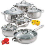 Cook N Home Stainless Steel Cookware Sets, 3-Ply 12 Pcs Pots and Pans Set with Stay-Cool Handle, Non-Toxic, Induction-Ready, Dishwasher & Oven Safe, Combatible w/ All Cooktops