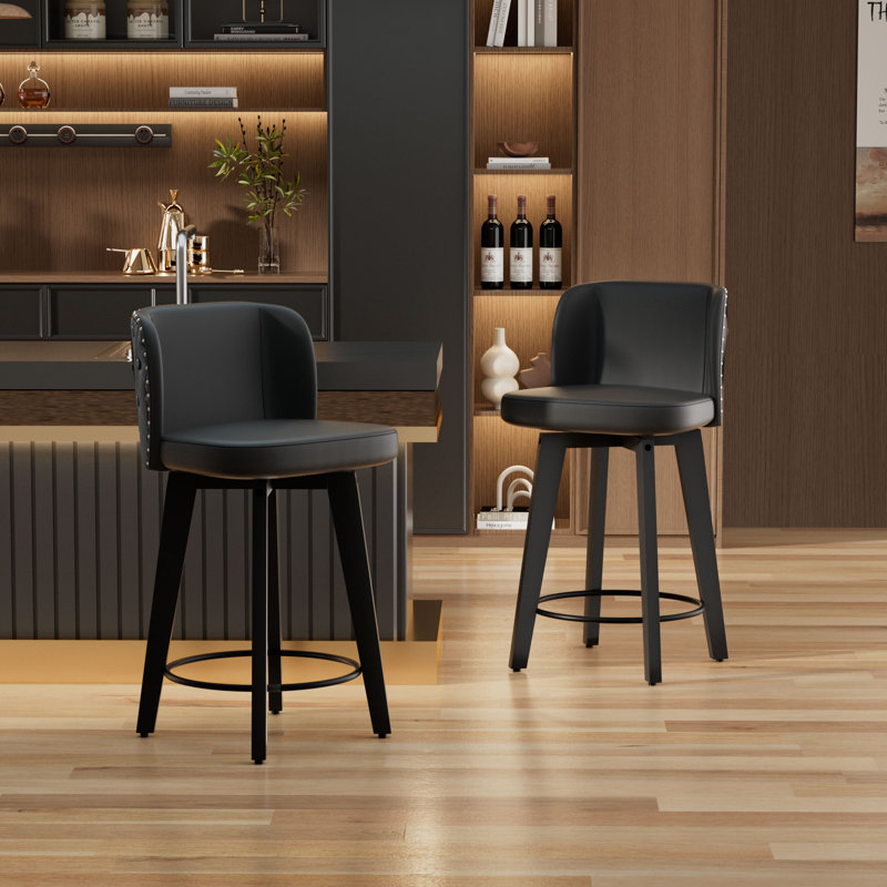  Tabouret de comptoir pivotant rembourré en bois massif (ensemble de 2), Noir