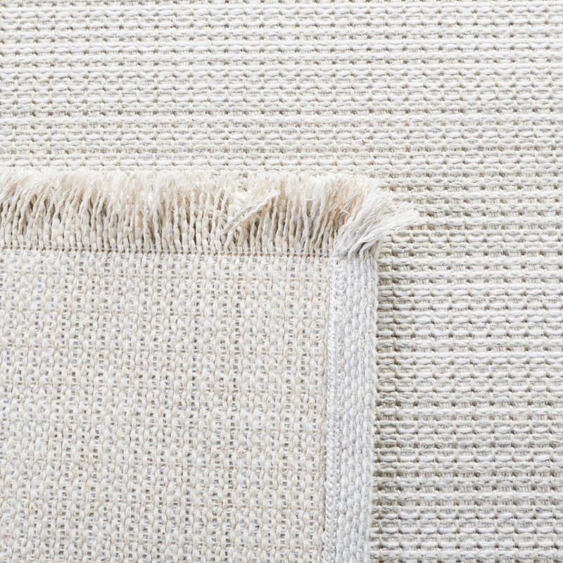 Ivory and Gray Square Flat Woven Synthetic Stripe Rug