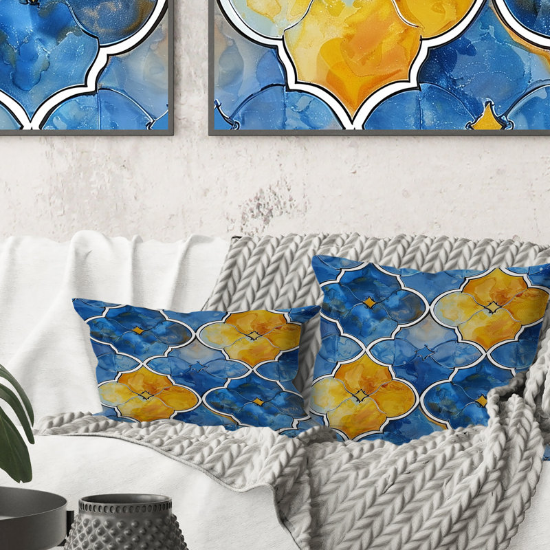 Coussin lombaire bleu à motif quadrilobe I - moderne