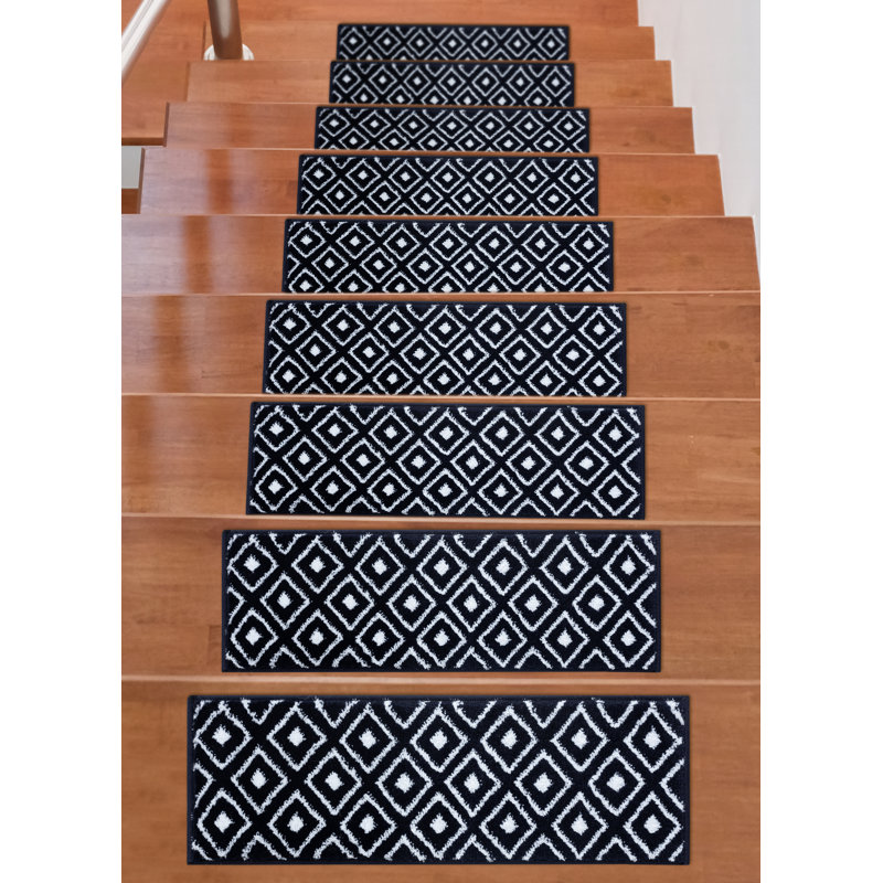 Tapis d'escalier Santana, Bleu marine / Ivoire