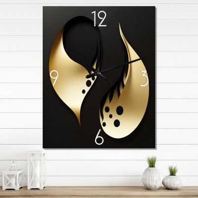 Golden Droplets On Black - Modern Geometric Wall Clock