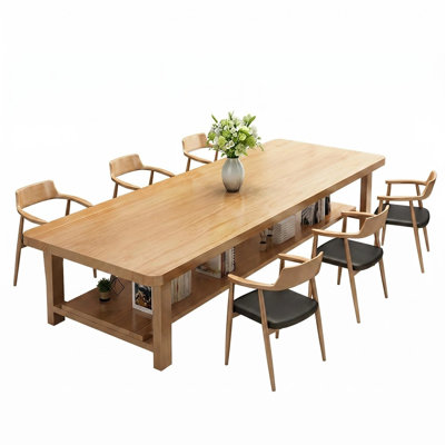 Multifunctional Solid Wood Dining Table with Double-Layer Storage Design—Large Rectangular Wooden Table for the Family Kitchen