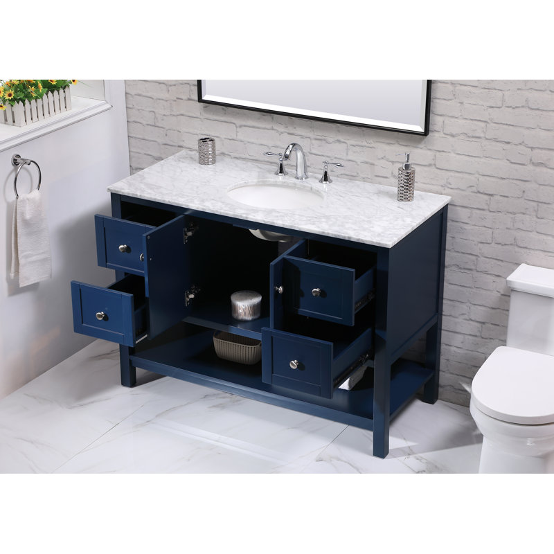 Ensemble de meuble-lavabo simple 48 po Amyra, Blanc, Carrera blanc, Argent