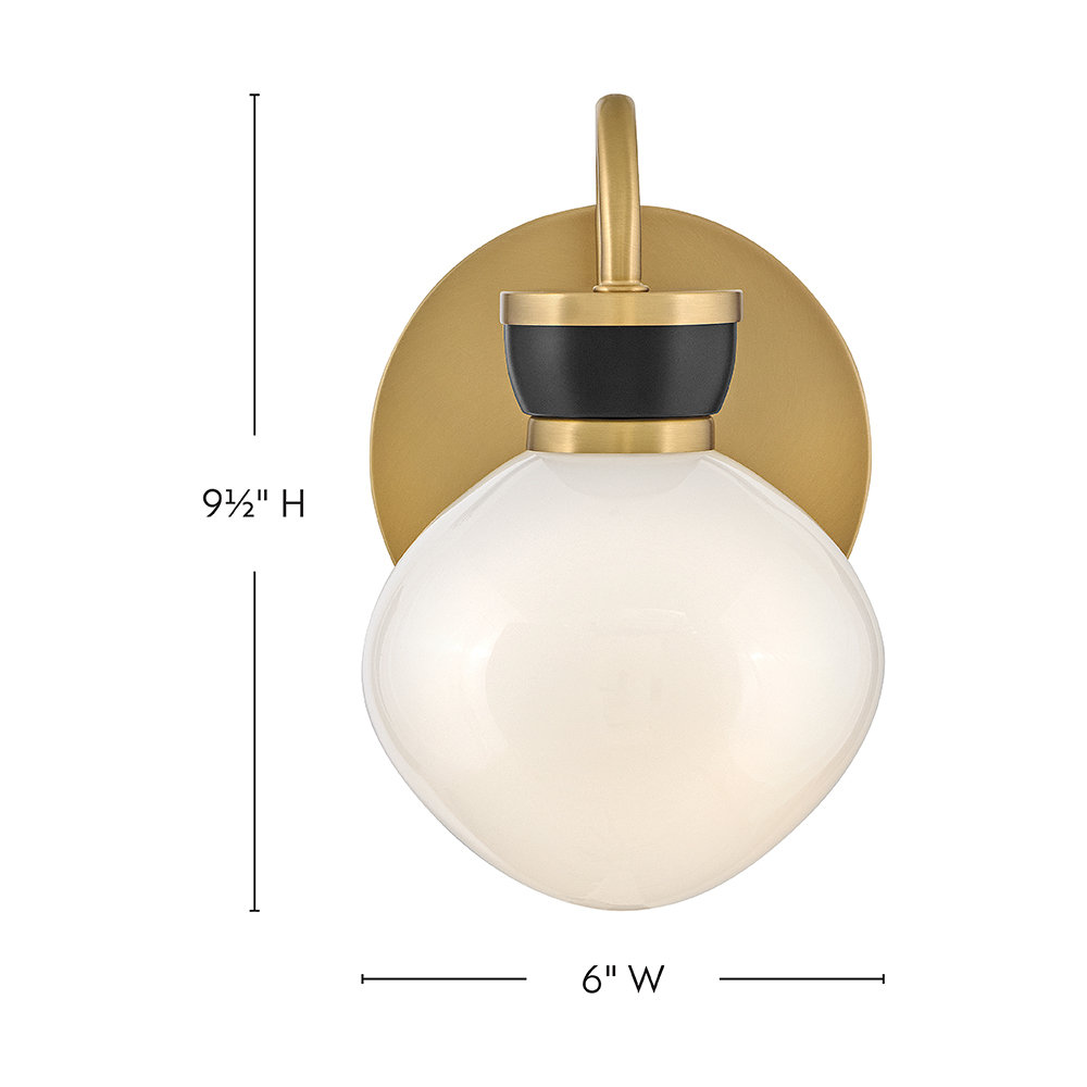 Single Light Opal Glass Bath Sconce, Black/Bronze