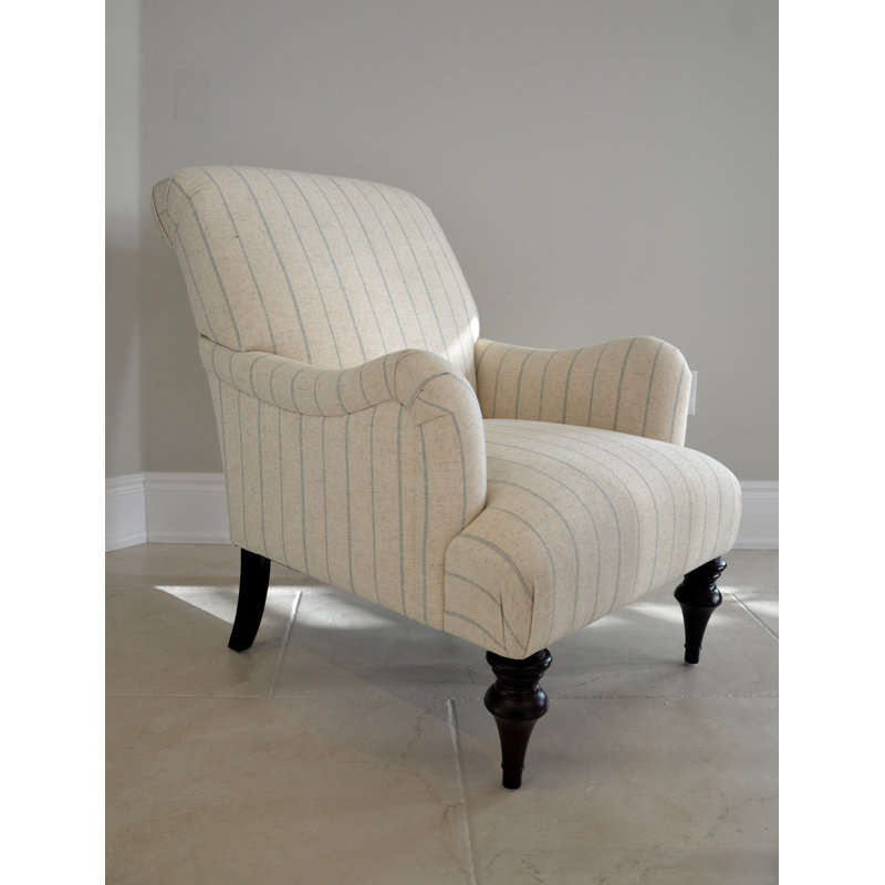 Jillian Classic High Back Linen Fabric Upholstered Armchair, Light Blue Polyester Blend