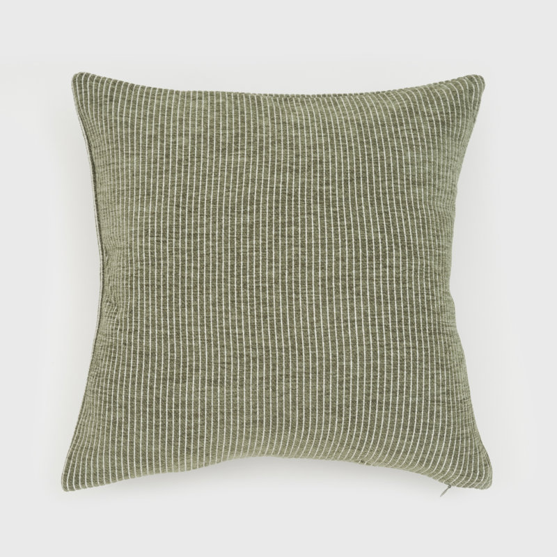 Elsa Reversible Winter Moss Green Woven Pinstripes Pillow, 18in x 18in