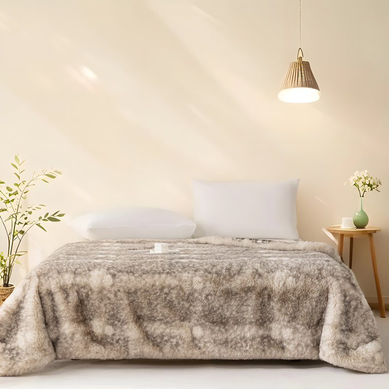 Tip Printed Faux Fur Throw / Blanket, 50" W x 60" L