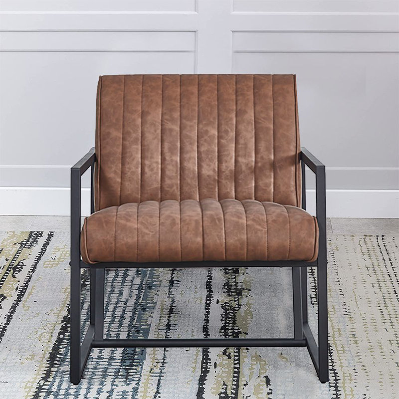 Modern Design PU Leather Upholstered Armchair with Steel Frame and Wide Backrest for Dining Bedroom, Black, Brown