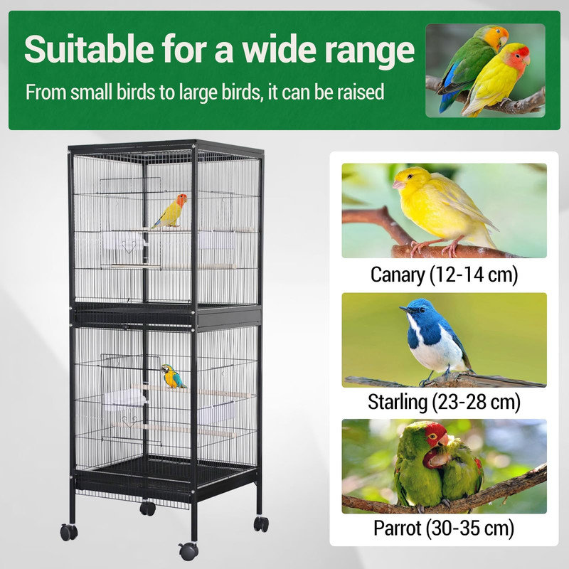 55" Double Wrought Iron Bird Cage with Stand, Casters & Accessories