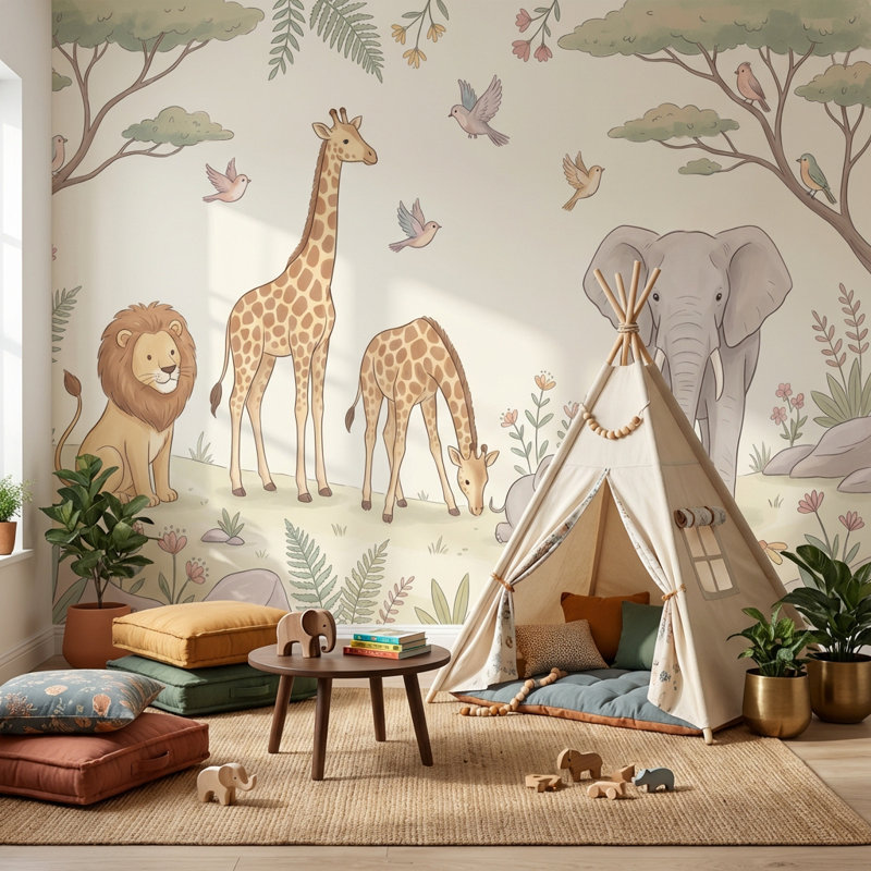 Papier peint safari, animaux, nature, 140" x 108", Peler et coller