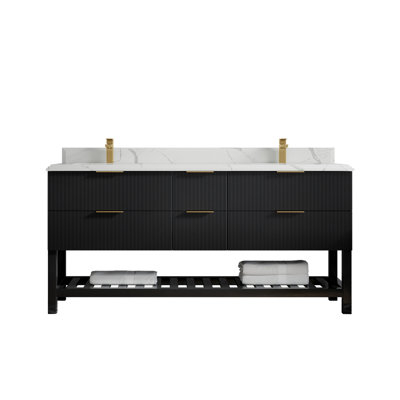Meuble-lavabo double autoportant 72 po avec comptoir en quartz Diascia