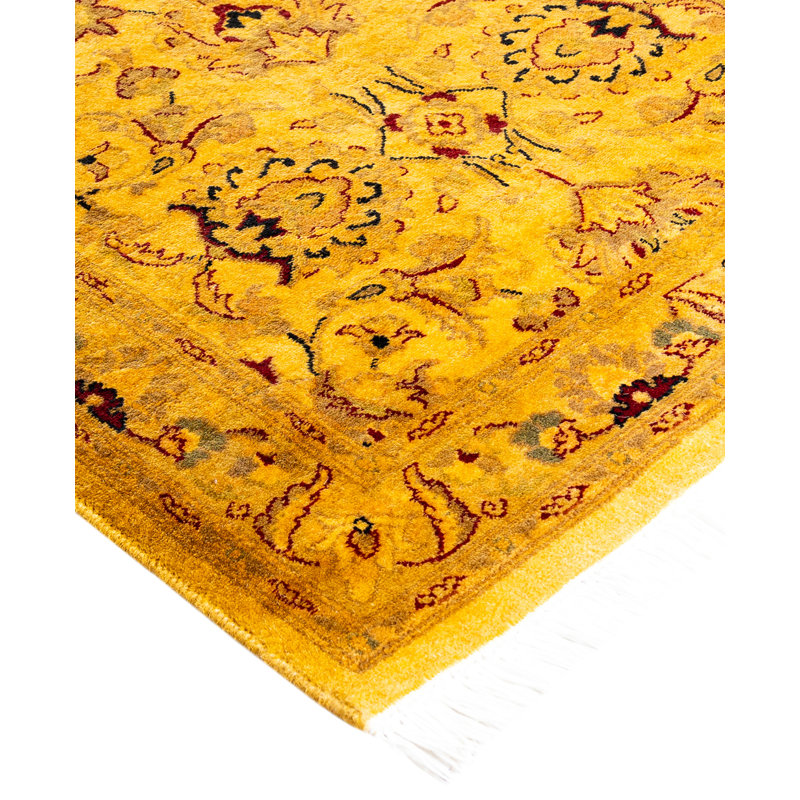 Overdyed Hand-Knotted Wool Modern-Contemporary Yellow Runner 2' 7" x 10' 1"