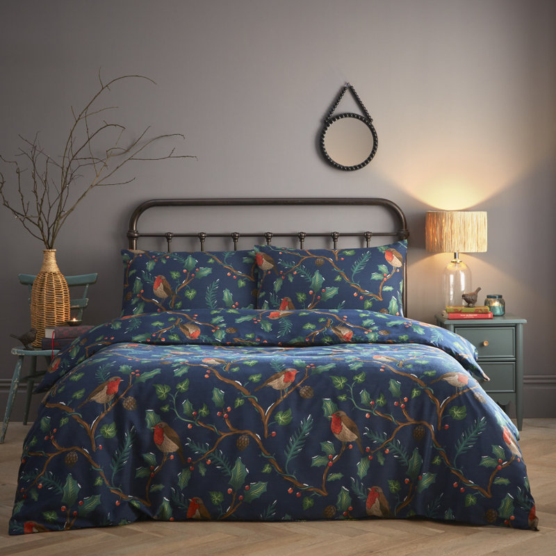 DALBY Cotton Blend Floral Duvet Cover Set with Pillowcases Included, Blue, Single Duvet Cover + 1 Standard Pillowcase