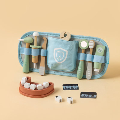 Freniland - Ensemble de jeu de dentiste pour enfants - Outils en bois complets avec sac de rangement et bords de sécurité arrondis pour 3 ans et plus