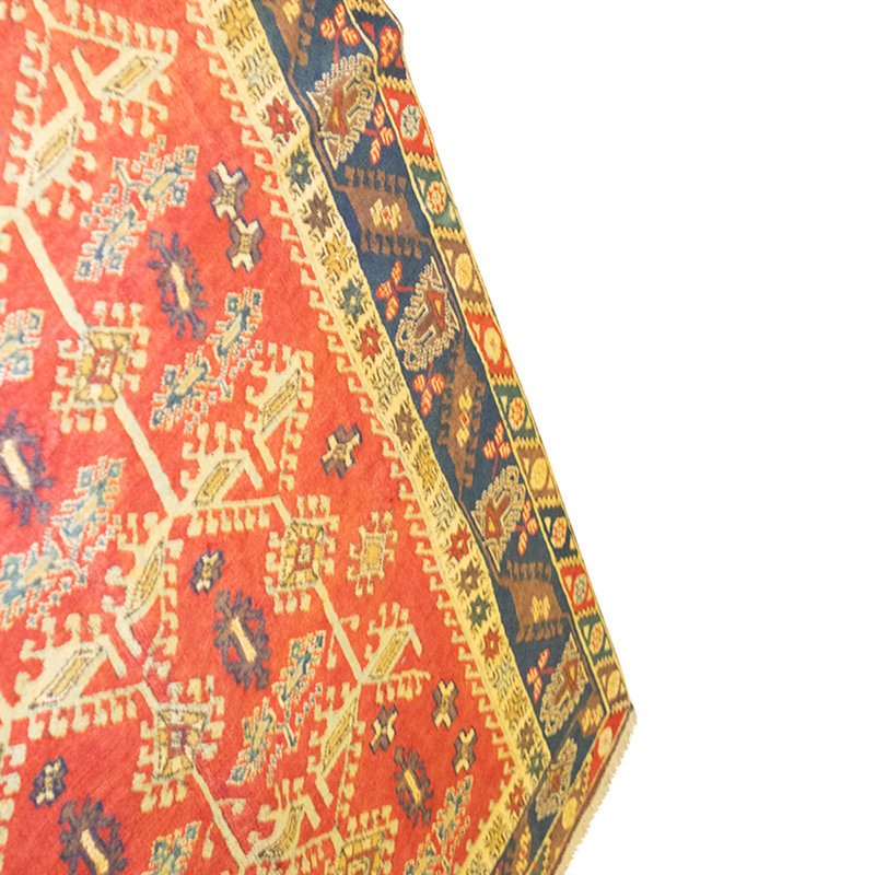 High-Quality Hand-Knotted Red And Navy Area Rug