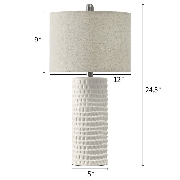LED Small Ceramic Table Lamp With White Light, Wooden Shade And