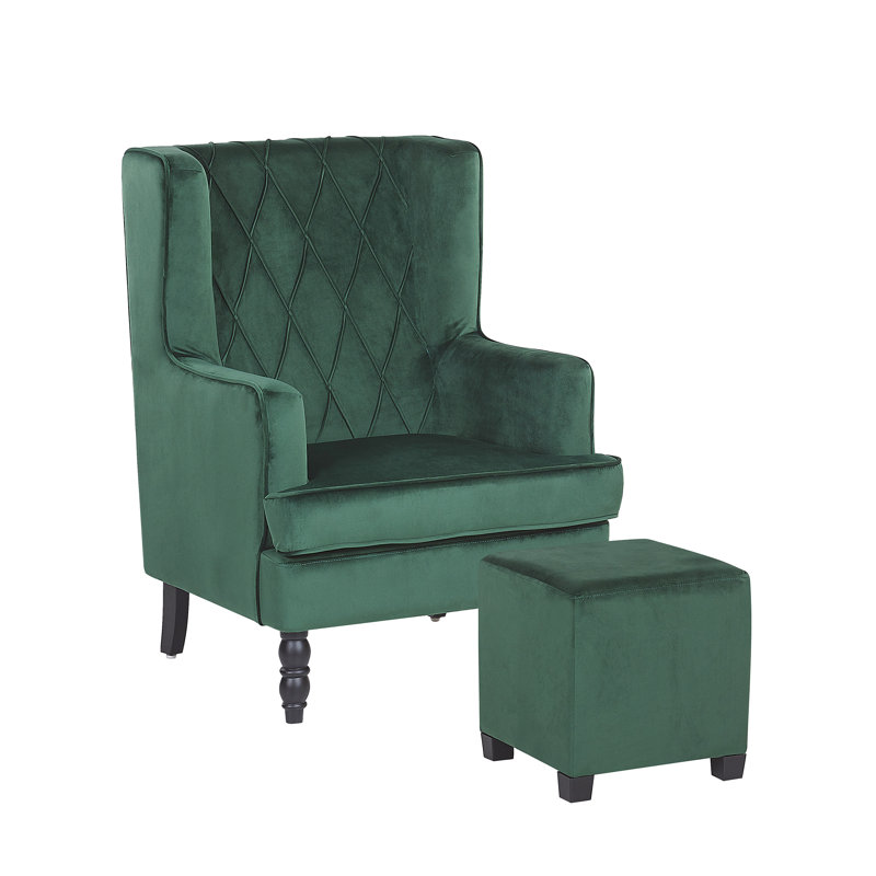 Richburg Upholstered Wingback Chair With Footstool, Green