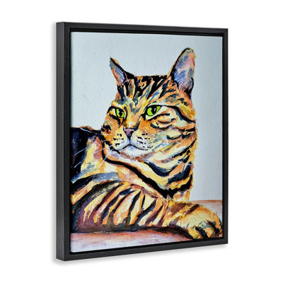Striped Orange Cat Pose Floating Frame, design by Tatiana Roberts