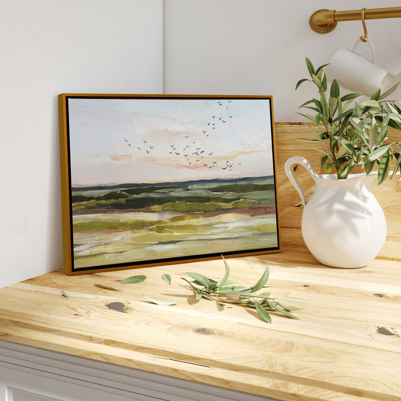 «Skyscape Serenade on Canvas» par Rebecca Fox, reproduction, Cadre flottant or poli, H 10 po x l 14 po x P 1,75 po