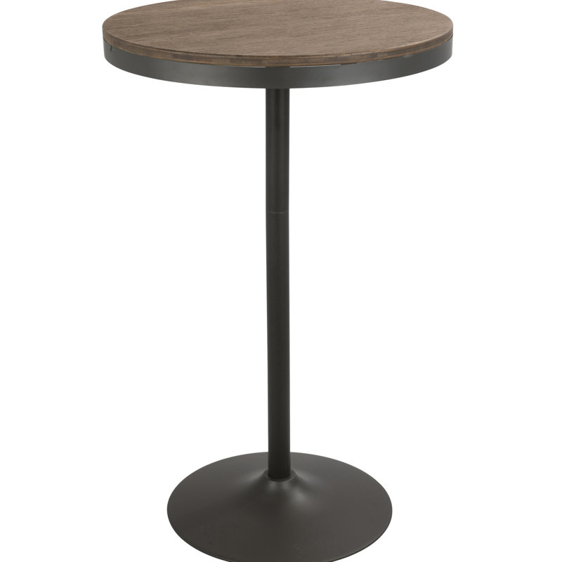 Industrial Bar/dinette Table - Grey/brown, Metal Frame, Wood Top, Adjustable, 27" Square, Indoor Use , & Wood, 43" Or 30" Distressed Assembly Needed,