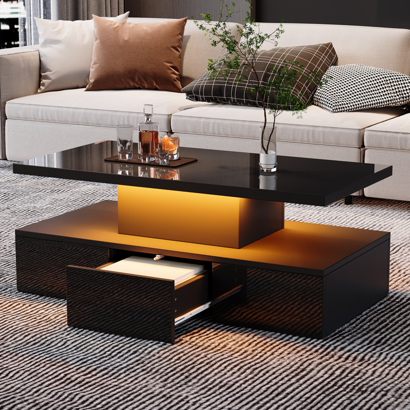 Pedestal Coffee Table with Storage, Black