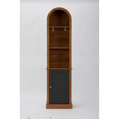 Grande bibliothèque de coin arquée avec porte à volet, vitrine d'angle étroite en bois, support de rangement sur pied pour le salon, la chambre à coucher et les petits espaces