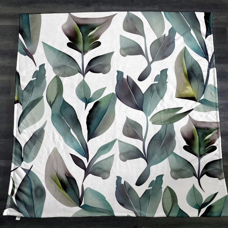 Throw Blanket, 68" W x 80" L, Floral/Abstract, Green/Blue/White