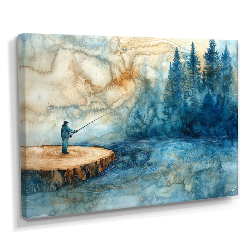 Gerrie, glissade sur bois, pêche dans la rivière d'hiver, H 34 po x l 44 po, Toile tendue, Ne s’applique pas