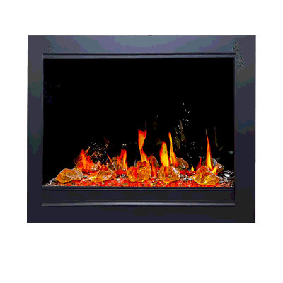 Litestar ZEF38VC 38" Smart Electric Fireplace Insert – WiFi App Control, Breathing Logs with Crushed Ice Rocks Décor and Reflective Amber Glass Fireplace Decor, Multi Flame Colors, Crackling Sound, Built-In Fireplace Heater