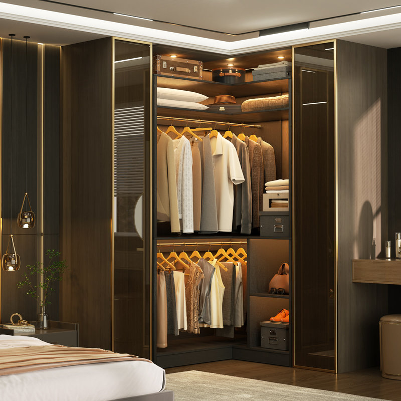 34" W Corner Closet System with Hanging Rods, Black