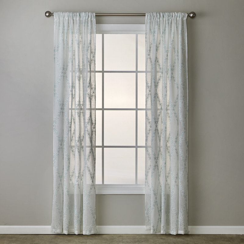 White Sheer Polyester Diamond Vine Rod Pocket Curtain Panel