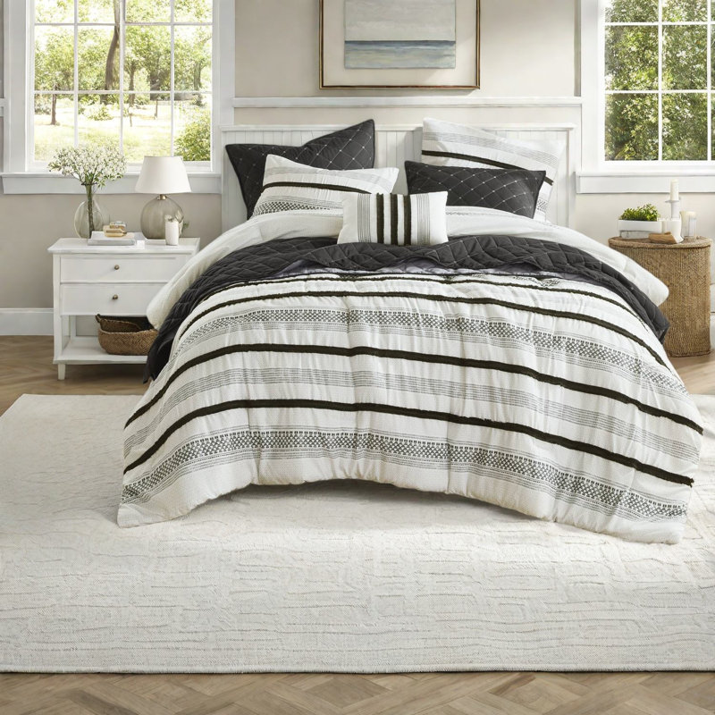 Durable King Size Stripe Bedding Sets, Soft Polyester, Coastal Comfort