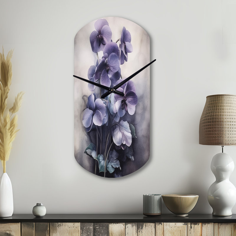 Horloge murale asymétrique violette et violette Dream II - horloge murale florale asymétrique, Grand