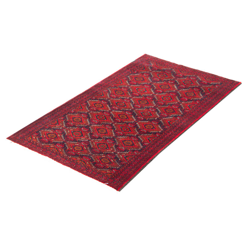 Tapis bleu marine / rouge nouvel âge en laine noué à la main de conception unique 3 pi 3 po x 5 pi 9 po