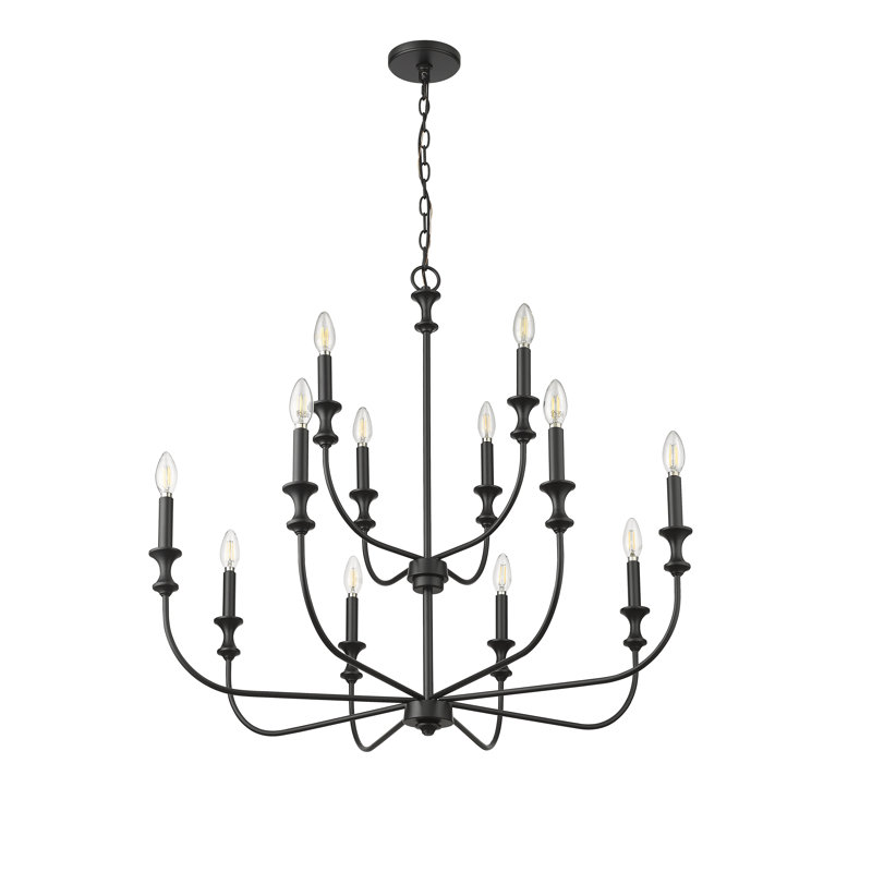 12 Light 33.9 In. Matte Black Chandelier, Noir mat