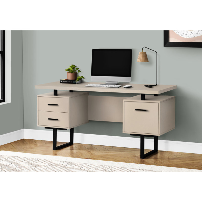 Bureau 60 po l pour la productivité - stratifié beige, métal noir, stratifié fonctionnel l 60 po, apparence élégante