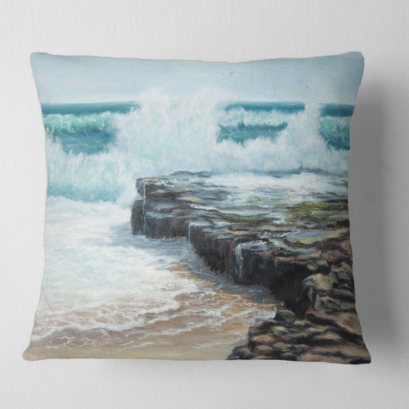 Housse et insert de coussin Wild Waves Breaking on the Shore, 16" x 16"