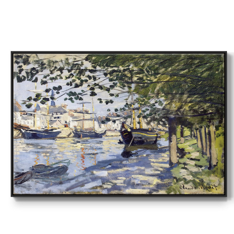 "La seine à Rouen", 1872, reproduction encadrée sur toile, H 17 po x l 25 po x P 2 po, Noir
