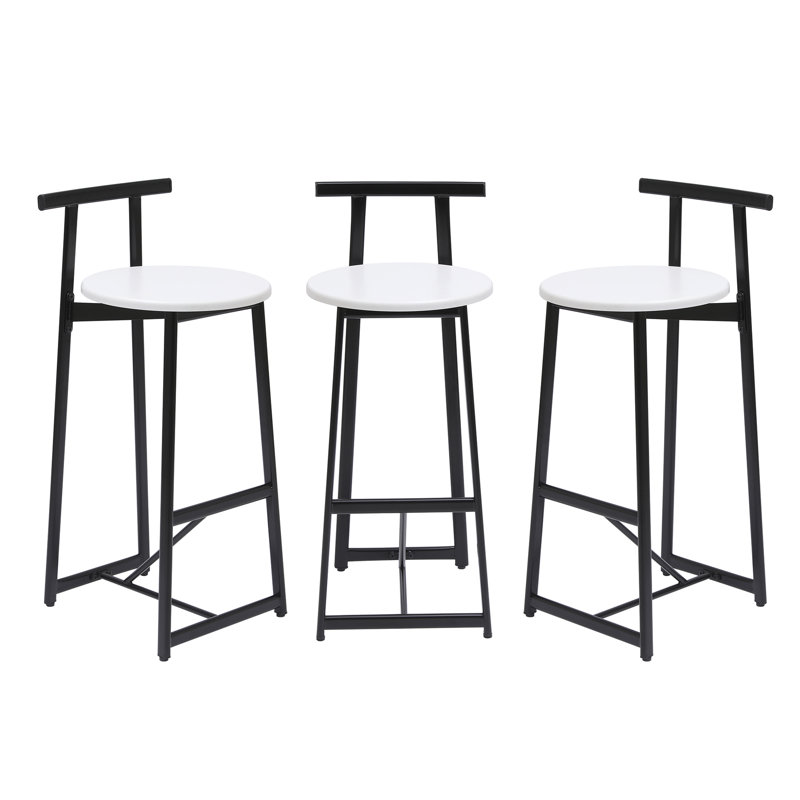 Ensemble de 3 tabourets de bar avec dossier pour la salle à manger (noir et blanc) avec tabourets de bar et îlot de cuisine