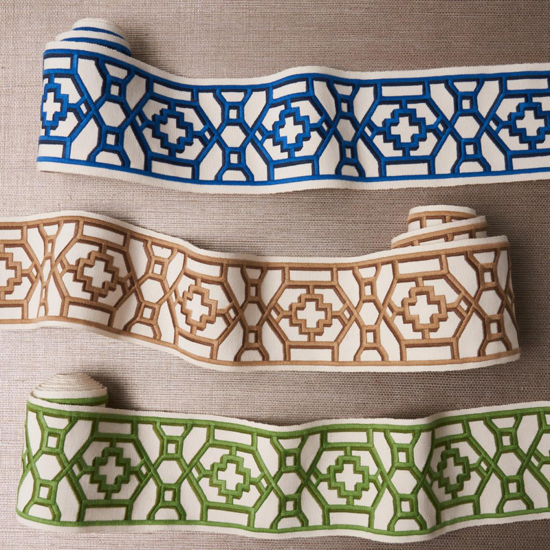 Schumacher x Mary McDonald Zanzibar Trellis Tape, Blue