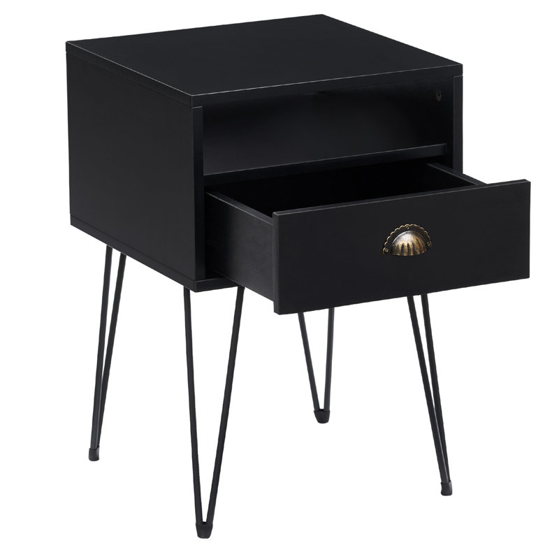 Kempst 23.7" H 1-Drawer Iron Nightstand , Black