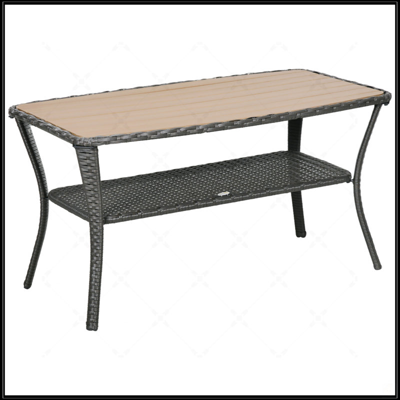 Table basse en rotin PE avec tablette de rangement Outsunny
