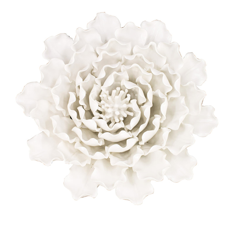 Présentoir à fleurs en céramique fait à la main, pétales texturés crème, 9,3 po x 9,3 po x 3 po, magnifique décoration murale, de table et de tablette, suspension facile à monter, 3D, 9,3 po x 9,3 po x 3 po, charmant