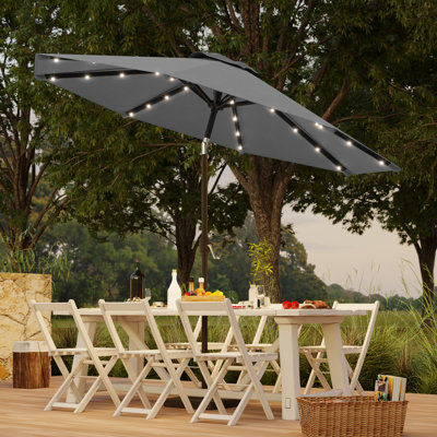 Market Umbrella LED Lights Round Patio Umbrella with Large Canopy Outdoor Table Umbrella Solar Powered For Deck